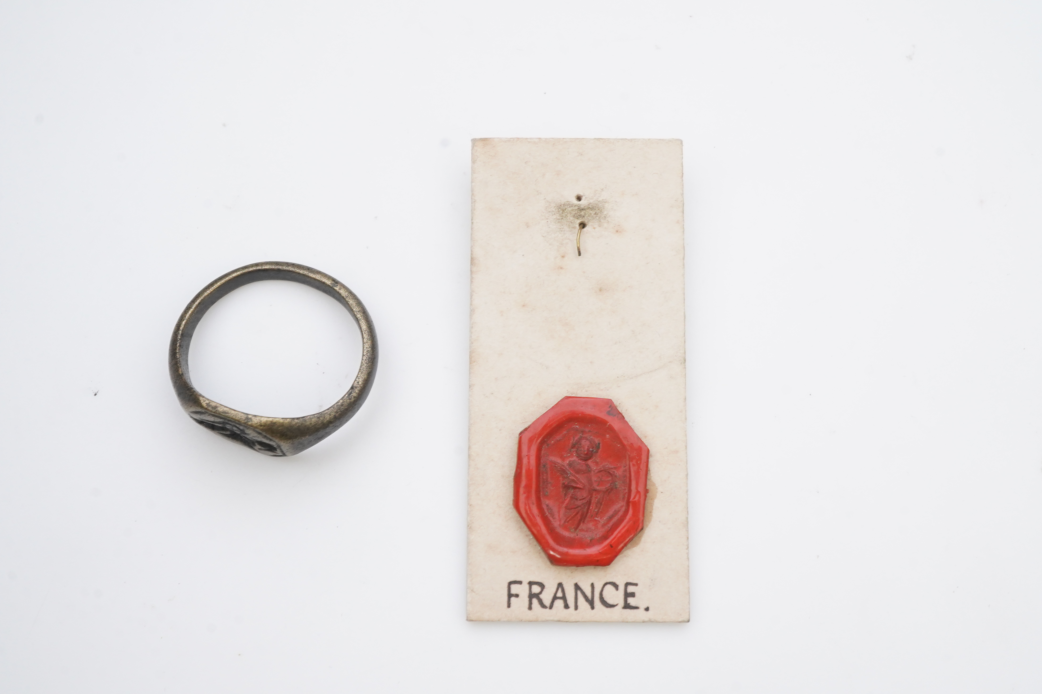 A medieval bronze iconographic ring, France, 15th century